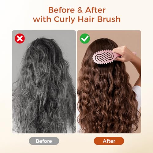 Curly Hair Brush, Curl Defining Brush with Soft Boar Bristles for Combing, Shaping, and Styling Curly Hair Suitable for All Women and Men with Wet & Dry Hair(Pink)