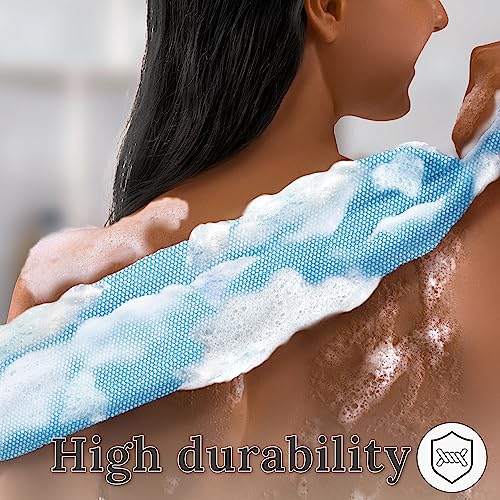 myHomeBody African Net Sponge, African Bath Sponge, Body Exfoliator Scrubber, Bath Washcloths, Exfoliating Net, Shower Back Scrubber, Set of 3, Light Blue, Beige, Pink
