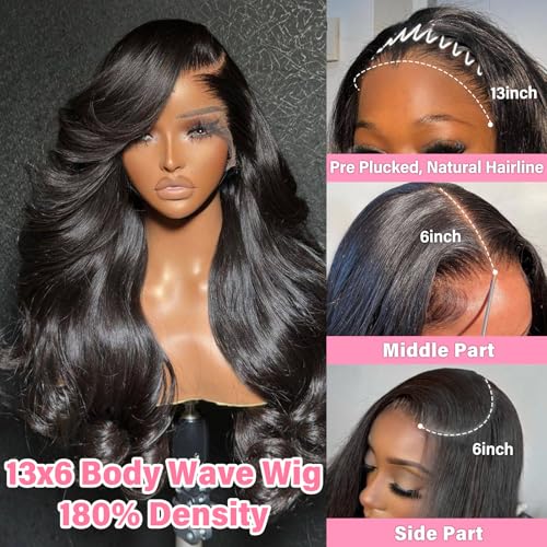 WOWANGEL 13x6 SKINLIKE Real HD Lace Front Wig Human Hair Pre Plucked, 180% Density Body Wave Extremely-thin HD Lace Front Wig,Natural Hairline & Invisible Knots Brazilian Remy Hair,16 inch