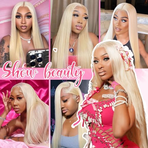 30 Inch 613 13x6 Lace Front Wig Human Hair 200 Density Blonde Wig Human Hair 613 Straight Lace Front Wig Human Hair Pre Plucked 613 Lace Frontal Wig 13x6 HD Transparent Glueless Wigs for Women