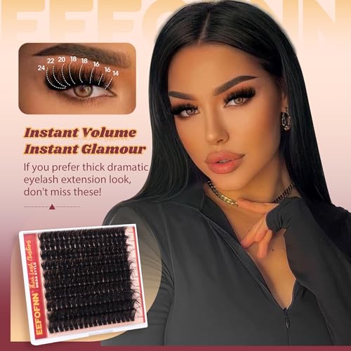 Fluffy Lash Clusters 270D Volume Eyelash Clusters Dramatic Thick Individual Lashes 14-24mm Long Cluster Eyelash Extensions DIY Mega Lash Extension by Eefofnn