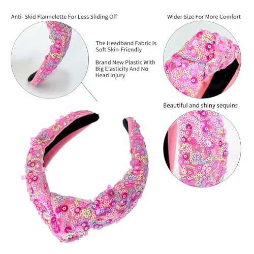 XIMA 3 PCS Sequin Headbands for Women and Girls Neon Rainbow Sparkle Statement Top Knot Holiday Hairbands Hair Accessories for Kids Girls Women