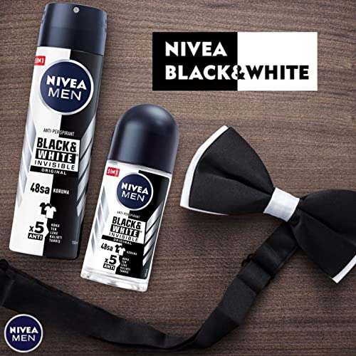 Nivea BLACK WHITE ORIGINAL, ROLL-ON ? FREE ALCOHOL, ANTIPERSPIRANT DEODORANT, 48 HOURS PROTECTION, 1.7 OZ (Pack of 6), 50.0 milliliters