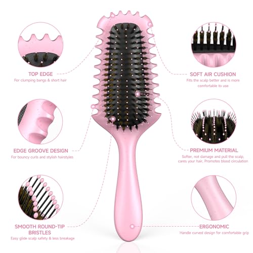 Curl Defining Brush 2025 Upgrade Curl Hair Brush Gifts for Women and Men ? Shape, Volume Brush and Detangle Curly Hair Styling with Reduced Pulling Pink