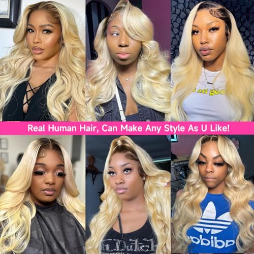 Smavida Pre Plucked Lace Front Wigs - 13x4 HD Ultra-thin Invisible Lace Front Wigs for Black Women, Dark Roots Ombre Blonde Human Hair Wigs Body Wave Melted Hairline