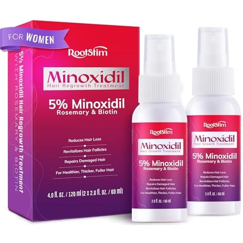Women's 5% Minoxidil Spray for Hair Growth: 2-Pack RootStim Extra Strength Minoxidil with Rosemary & Biotin for Thinning Hair Regrowth and Fuller Hair - 60ML Each