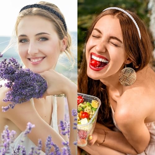 VELSCRUN Headbands for Women 7 Pcs Different Navy Blue Knotted Solid Pearl Head Bands Non Slip Hair Band for Womens Gilrs Thin Thick Short Hair Fashion Accessories