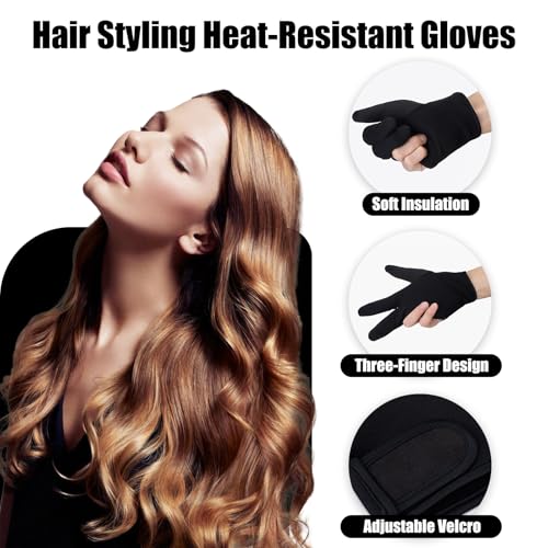 Heat Gloves for Hair Styling, Professional 3 Finger Barber Mittens, Heat Resistant Gloves for Hair Styling Perming,Hair Straightening, Curling Wand and Flat Iron