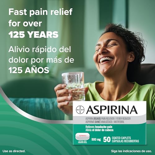 Aspirina Pain Reliever, 500mg Aspirin Medicine, Headache Relief, 50 Count