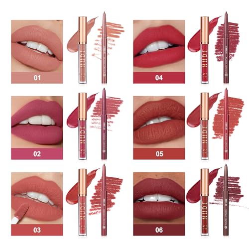 YOUNG VISION 6 Colors Matte Lipstick & Lip liner Combo Set, Matte Lip Makeup Srt - Durable, Waterproof, Long Wear, Cruelty Free for Girls, Women, Beginners Teenagers
