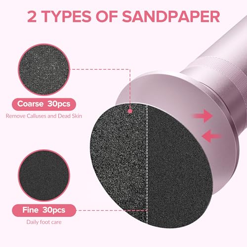 Electric Callus Remover for Feet£¬Electric Foot Care Tools£¬Stepless Speed Rechargeable Grinder with 60 Sandpaper Discs, Professional Pedicure Tool for Dead Dry Crack Skin Calluses-Pink 008