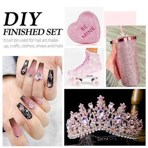 Pink Flatback Rhinestones, Glass Rhinestones for Nail Art and Craft, Glue Fix, Loose Crystal Gemstones(Pink, SS20, 2880pcs, 4.6-4.8mm)