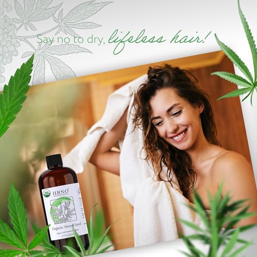 HBNO Organic Hemp Seed Oil -16 OZ (475ml) Value Size - Natural Hemp Oil, Cold Pressed - Perfect Carrier for Massage, Aromatherapy, Diy, Soap Making, Face, Body, Lips, Hair, Nails