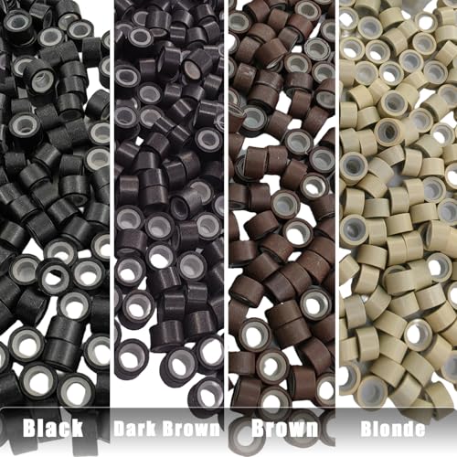 500 Pcs Micro Link Rings Beads for Hair Extensions 5mm Silicone Lined Beads Microlinks Hair Extensions Tool (Black, 5.0mm)