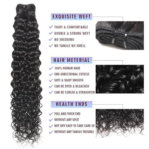 4 Water Wave Human Hair Bundles 18 20 22 24 Inch Wet and Wavy Bundles 10A Brazilian Quick Weave Human Hair 100% Unprocessed Virgin Hair Natural Black