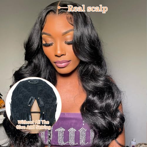 V Part Wigs Human Hair Body Wave Upgrade Glueless Human Hair 20 Inch V-Part Clip in Wigs No Leave Out, No Glue, No Sew-in, Beginner Friendly