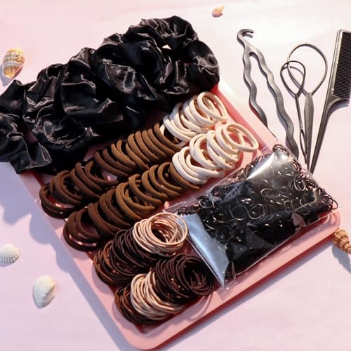 YANRONG 755PCS Hair Accessories for Woman Set Seamless Ponytail Holders Variety Hair Scrunchies Hair Bands Scrunchy Hair Ties For Thick and Curly (755PCS (black brown))