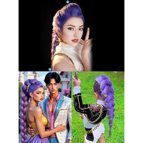 Kraler 4 packs 24 inch Synthetic Braiding Hair Extensions, Purple Pre-Stretched Braiding Hair for Girls for Box Braids, Halloween Cosplay Party