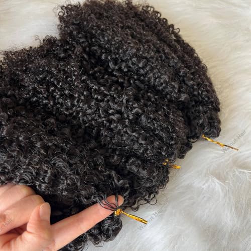 Knotless Pre Separated Crochet Human Hair Extensions Afro Kinky Curly Mongolian Virgin Braiding Hair Invisible Pre Looped Feather Braids Bundles For Black Women Walnut Hair 18inch 120g