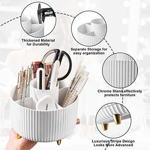 Diesisa Makeup Brush Holder Organizer,360¡Æ Rotating Makeup Brush Organizer,5 Slot Make up Brushes Cup for Cosmetics, Nail Polish, Art Supply, Bathroom Vanity Desktop Organizer - White