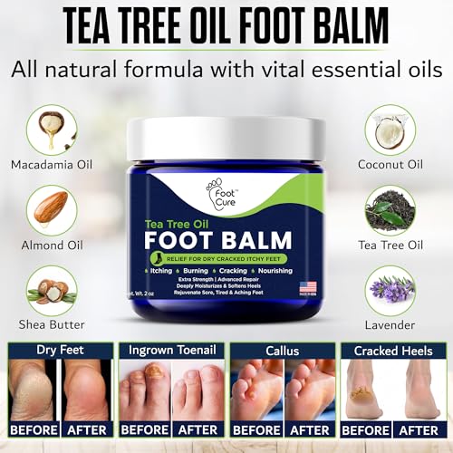 FOOT CURE Tea Tree Oil Balm ? Moisturizer for Dry Cracked Feet ? Instantly Hydrates & Soothes Irritated Skin & Athlete's Foot ? Best Care for Women and Men (Pack of 1)