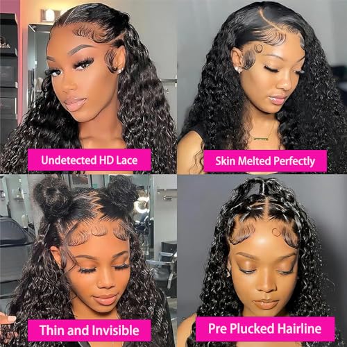200% Density 30 Inch 13x6 Deep Wave Lace Front Wigs Human Hair Curly HD Lace Front Human Hair Wig Pre Plucked 100% Real Human Hair No Synthetic Blend No Tangle No Shedding Triple Lifespan 3X