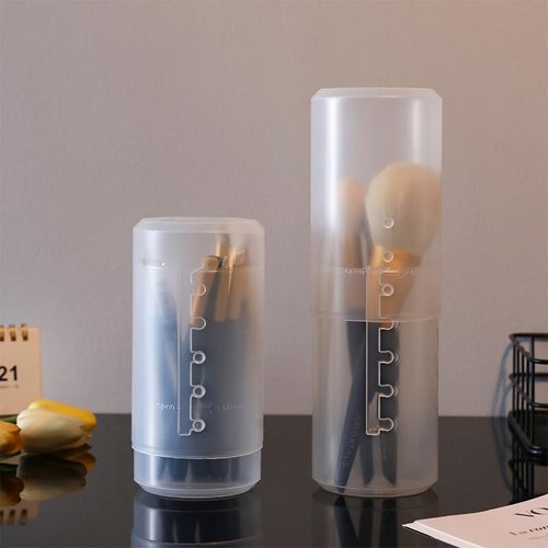 Karyluky Retractable Makeup Brush Holders, Clear Plastic Travel Makeup Brush Cup with Lid, Portable Cosmetic Brush Organizer Container, Dustproof Brushes Storage Case for Women Make-up Artist, 1pc