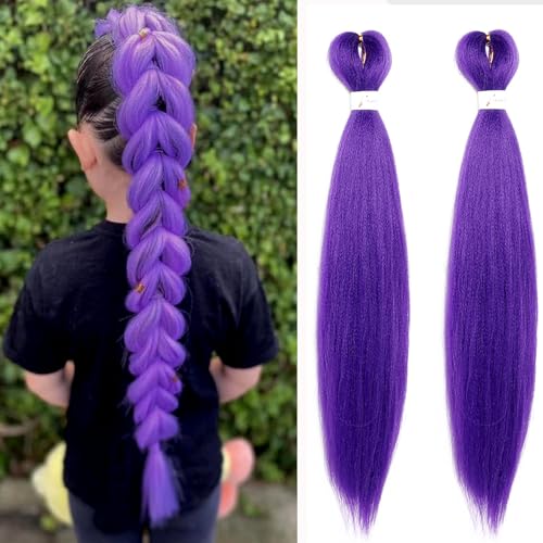 Long Purple Braiding Hair -24 Inch Synthetic Braiding Hair for Kids Stage Party Halloween Costume Cosplay (Purple, 24 Inch(Pack of 2))