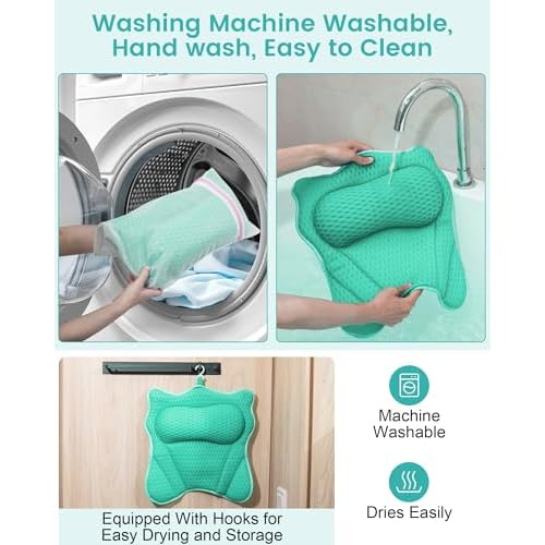 Bath Pillow, Bath Pillows for Tub Neck and Back Support, Soft 4D Air Mesh Bathtub Pillow 16.5 x 17.3 INCH, with 6 Powerful Suction Cups, Bath Accessories Relaxing Gifts for Women (Lake Blue)