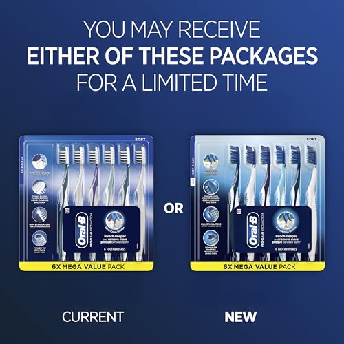 Oral-B Pro Health CrossAction Plaque Removal toothbrushes, 6 Count Toothbrush Soft, Deep Reach in Tight Spaces, Tongue Scraper Tooth Brush, Plaque Fighter, Gentle on Teeth, Gum stimulators