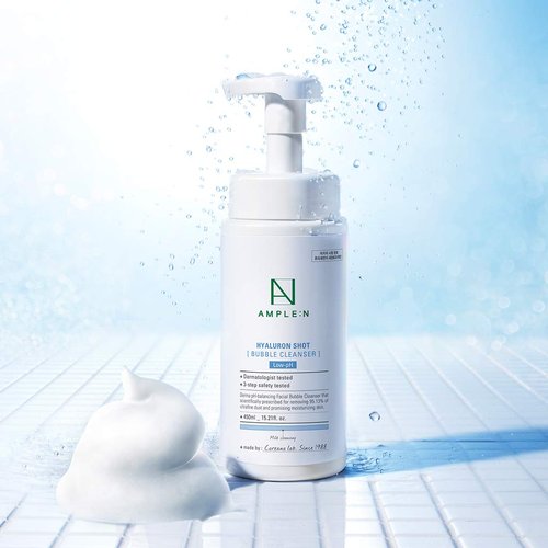 AMPLE:N Hyaluron Shot Bubble Cleanser – Korean Moisturizing Foaming Facial Cleanser with Hyaluronic Acid - Bubble Face Wash to Control Sebum - Oil Excretion and Refine Texture, 15.2 fl.oz.