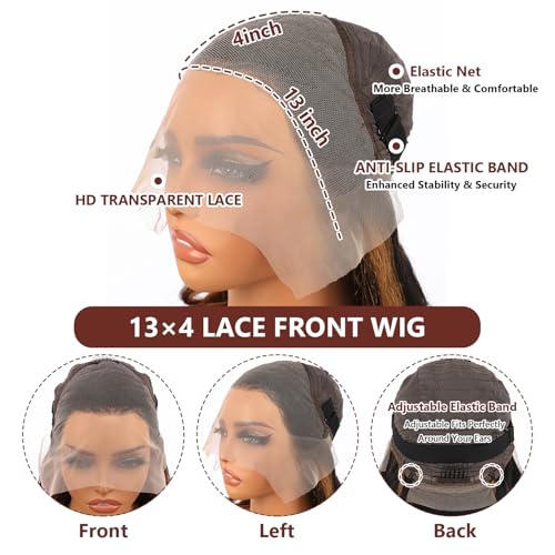 Ombre Lace Front Wig Human Hair 1B/30 Highlight Body Wave Lace Front Wigs Human Hair Colored 13x4 Brown Wig 180% Density Balayage Glueless HD Lace Frontal Wigs for Women 26 Inch