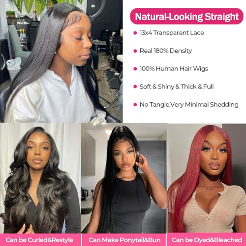 Lace Front Wigs Human Hair 22 Inch Straight 13x4 HD Transparent Lace Frontal Wigs Pre Plucked With Baby Hair 180% Density Brazilian Virgin Hair Wigs
