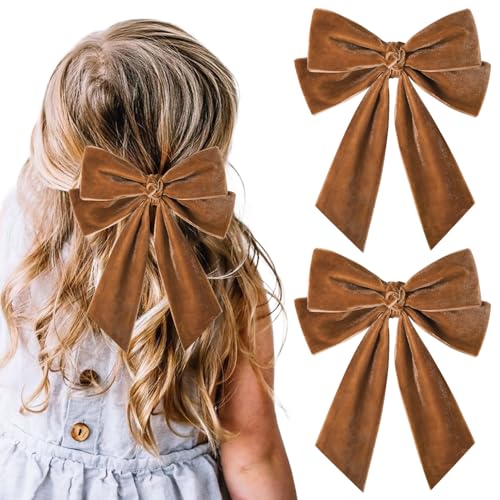 2PCS Velvet Hair Bow Brown Bow Hair Ribbon Clips for women Girls Fall Alligator Hair Clips Hair Accessories Toddlers Kids Teens