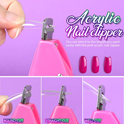 Teenitor Clear Nail Tips Full Cover, Long Stiletto Nails Tips For Acrylic Nails, 600 Pcs Almond Shape Fake Nails Tips With Glue, Acrylic Nail Clipper, Nail Stand Clear Glue On Nails