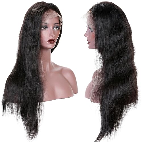 360 Lace Wigs Natural Straight Brazilian Virgin Human Hair Wigs with Pre Plucked Natural Hairline, Slightly Bleached Knots 150% Density Wigs with Baby Hair for Women Natural Color 14 Inches