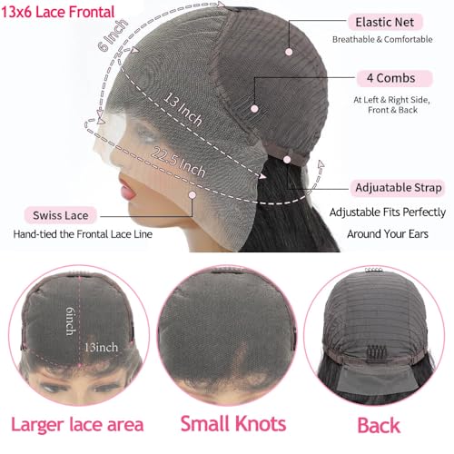 34 Inch Water Wave Lace Front Wigs Human Hair 13x6 HD Transparent Lace Frontal Wigs Human Hair Pre Plucked 200% Density Wet and Wave Wig for Black Women Natural Color
