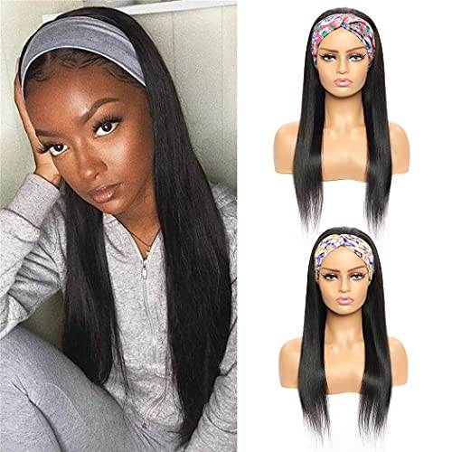 Brazilian Straight Human Hair Headband Wigs for Black Women Glueless None Lace Front Virgin Straight Human Hair Wigs 150% Density Natural Color 16 Inch