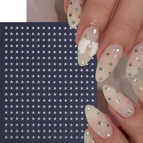 6 Sheets Star Nail Stickers 3D Self-Adhesive Glitters Starlight Nail Art Stickers Shiny Stars Glitters Nail Decals Black White Red Purple Laser Silver Stars Gold Nails Design Nail Supplies for Women