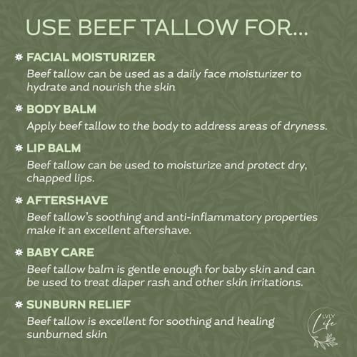 Whipped Beef Tallow Face Moisturizer - Grass Fed Grass Finished Beef- All Organic Ingredients - Natural, Hydrating Balm for Face + Body - Nourish and Soothe Sensitive Skin, 2 oz