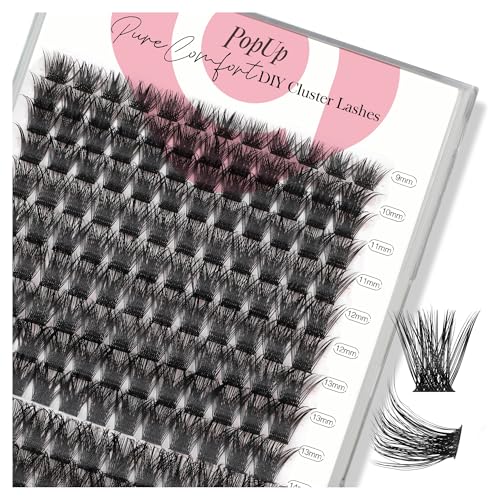 PopUp Cluster Lashes 168pcs Wispy Lash Clusters Soft D Curl Eyelash Clusters Russian Lashes Clusters DIY Eyelash Extensions at Home,Thin Bank 9-18mm MIX (56D)