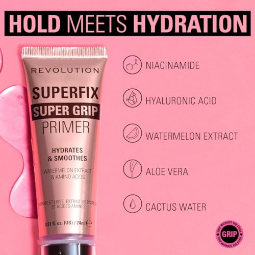 Revolution Beauty London, Superfix Grip Primer, Hydrating & Smoothing Face Primer for Makeup, Gel-Formula to Grip Look, Vegan & Cruelty-Free, 0.81 fl oz