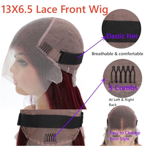 Burgundy Straight Lace Front Wigs Human Hair 13X6.5 Burgundy Wig Human Hair 250% Density Straight HD Lace Front Wigs for Women Glueless Wigs Human Hair (28 inch, 99j)