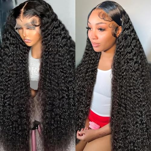 32 inch Deep Wave Lace Front Wigs Human Hair 13x6 HD Lace Front Wig 200% Density Deep Curly Wigs Human Hair Pre Plucked with Baby Hair Natural Color