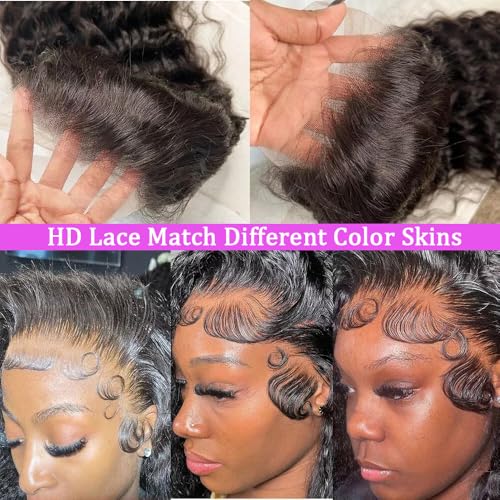 30 Inch Deep Wave Lace Front Wigs Human Hair 200 Density 13x6 HD Transparent Lace Frontal Wigs Human Hair Pre Plcked Curly Human Hair Wig for Women Deep Curly Glueless Wigs