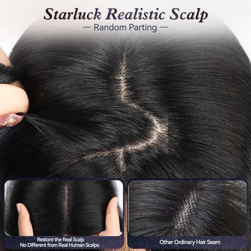 starluck 5x5 inch Lage Silk Base 14 Inch Real Human Hair Toppers for Women,60 Gram High volume, 100% Real Human Hair Toppers for Women with thinning hair hair loss£¨Black, no Bangs