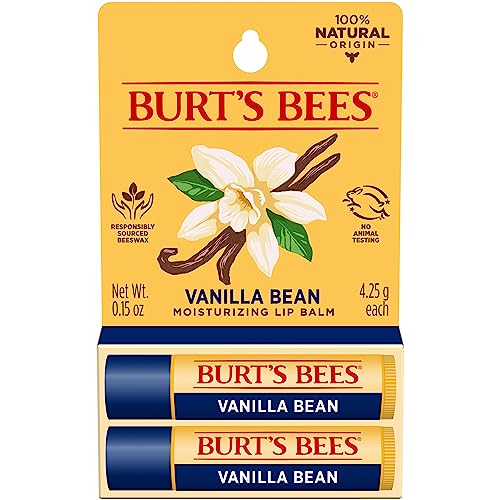 Burt's Bees Lip Balm - Vanilla Bean, Lip Moisturizer With Responsibly Sourced Beeswax, Tint-Free, Natural Origin Conditioning Treatment, 2 Tubes, 0.15 oz.