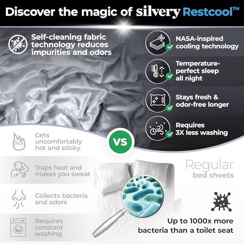 Silvery Restcool¢â Silver Infused Bed Sheets Set - Award-Winning Self-Cooling Fabric for Hot Sleepers with Self-Cleaning Silvery Technology¢â That Stays Fresh 3X Longer (Gray, Full)