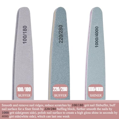 6pcs Nail File Nail Buffers for Natural Nails, Emery Boards for Nails, Nail Buffer and Shine Kit Nail Filer, Nail Buffer Block 100/180 Grit Nail Files Fingernail Files