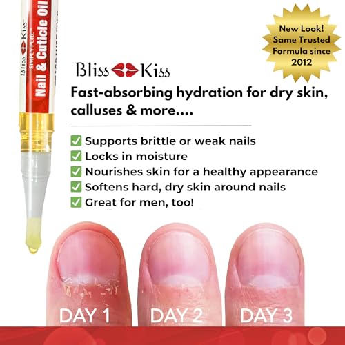 Bliss Kiss | Fragrance Free 4 Nail Oil Cuticle Pens w/Vitamin E & Jojoba?Nail Strengthener Nail Growth and Strengthening Serum for Brittle, Peeling, Breaking, Thin nails